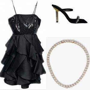 EUC - Vintage Dominic Rompollo Sequin and Satin Party Mini Dress